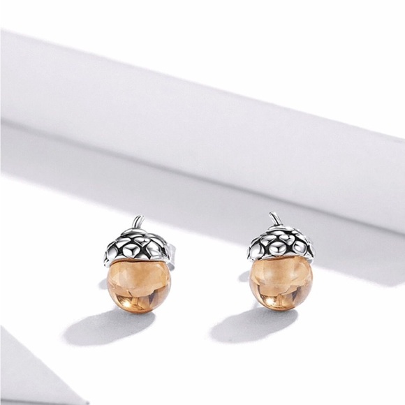 925 Sterling Silver silver Ear Studs Shining Acorns Engagement Statement Jewelry - Picture 4 of 10